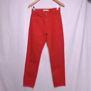 Zara Denim coral colored lightly distressed high waisted skinny jeans Size 2